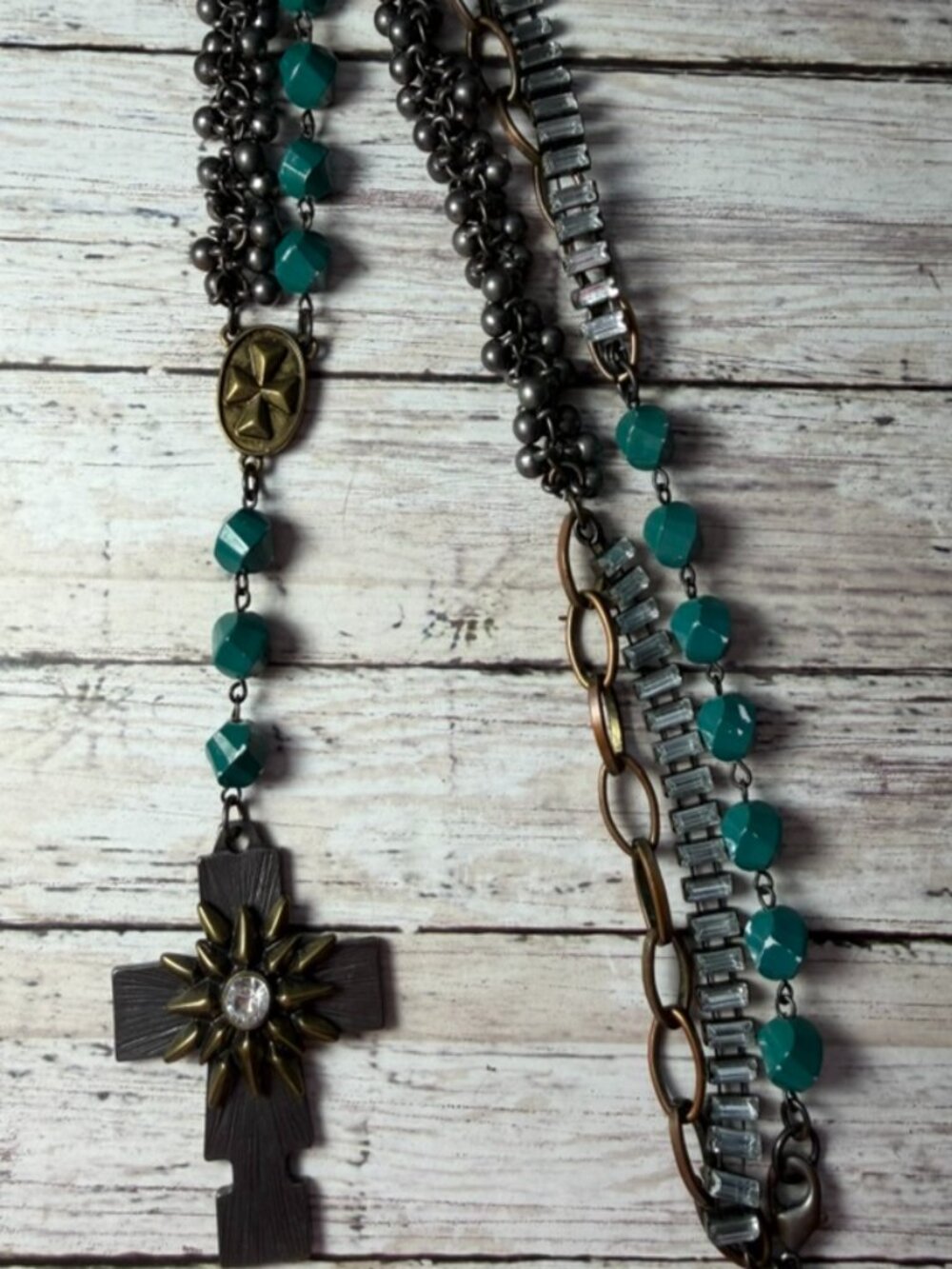 Cross Necklace with sparkle, chain, and stones by Rock Republic 17"